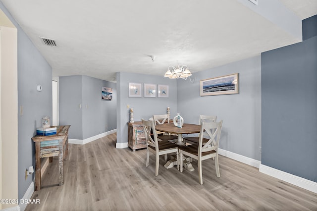 dining room featuring light wood-type flooring and a notable chandelier