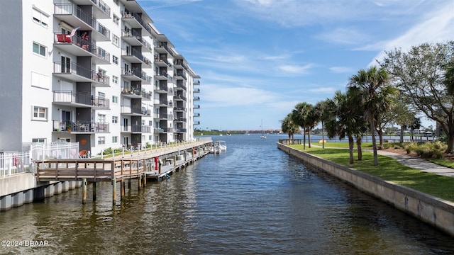 dock area featuring a water view