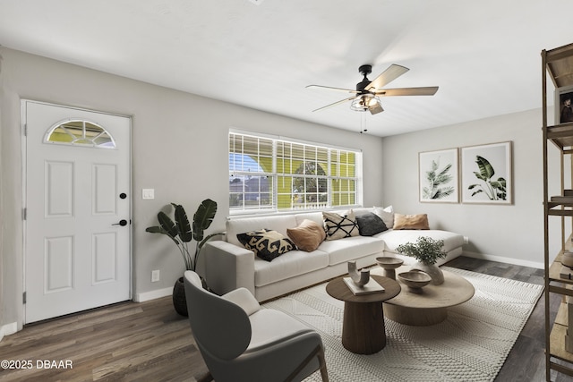 2711 Dach Ave, Daytona Beach, FL 32118 - living area with ceiling fan, wood finished floors, and baseboards
