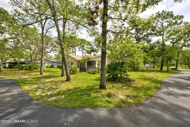 single story home featuring a front lawn