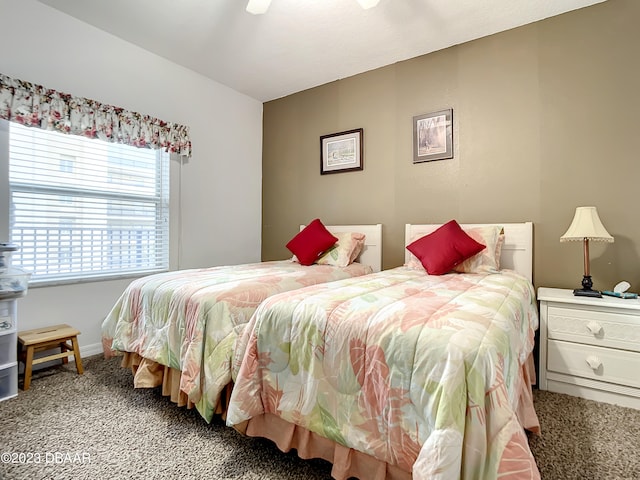 bedroom featuring carpet floors and ceiling fan