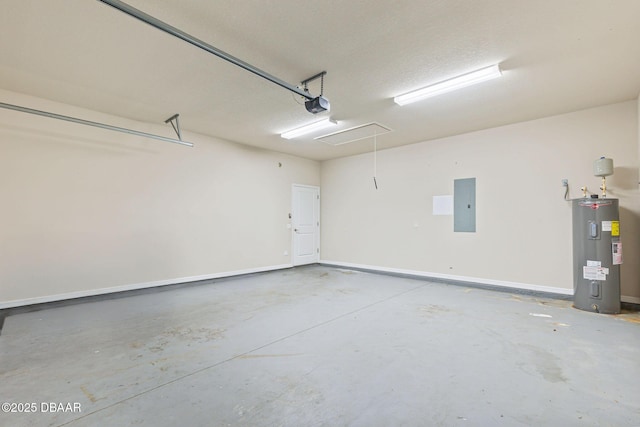 3402 Torre Blvd, New Smyrna Beach, FL 32168 - garage featuring electric water heater, electric panel, and a garage door opener