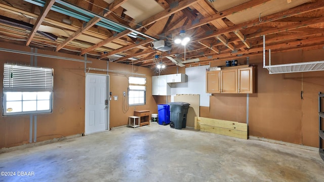 garage with a garage door opener