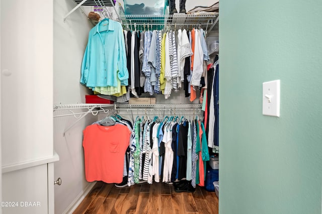 walk in closet with hardwood / wood-style flooring