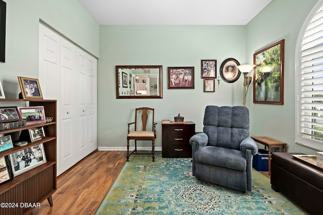 sitting room featuring dark hardwood / wood-style flooring