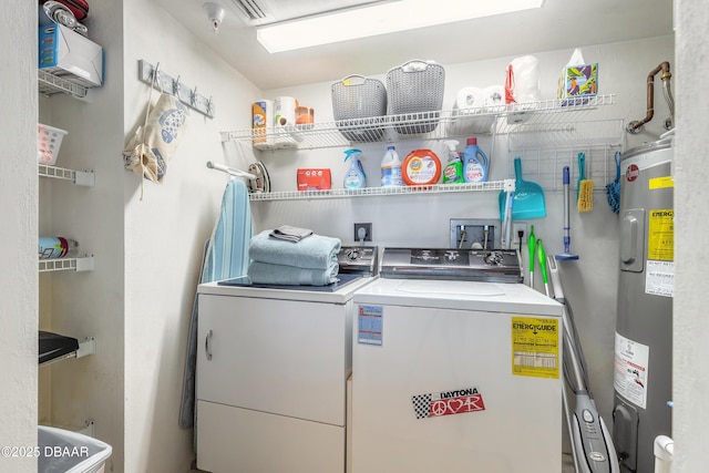 washroom with separate washer and dryer and electric water heater