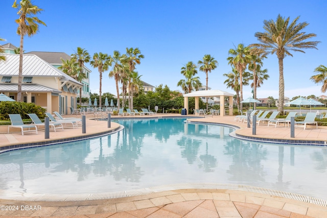 view of swimming pool featuring a patio