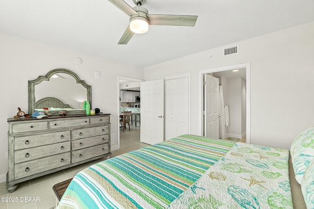 3721 S Atlantic Ave Unit 801, Daytona Beach Shores, FL 32116 - bedroom featuring light tile patterned floors and a ceiling fan