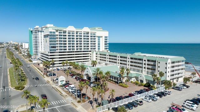 view of building exterior featuring a water view