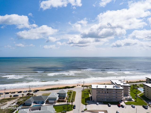 bird's eye view with a view of the beach and a water view