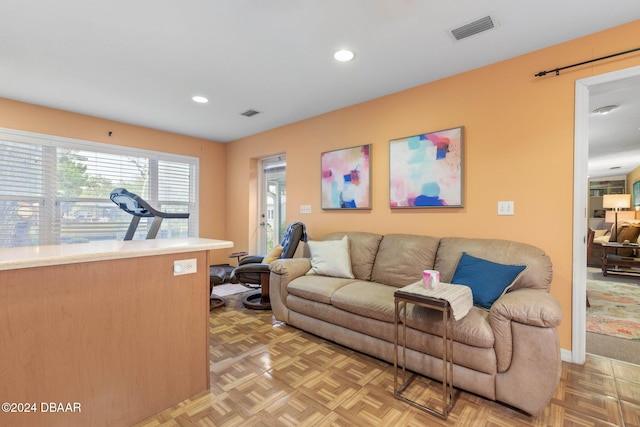 living room with light parquet flooring