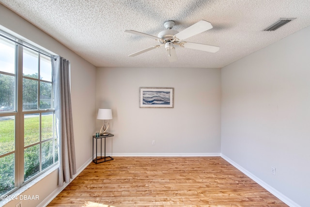 unfurnished room with plenty of natural light, light wood-type flooring, and a textured ceiling