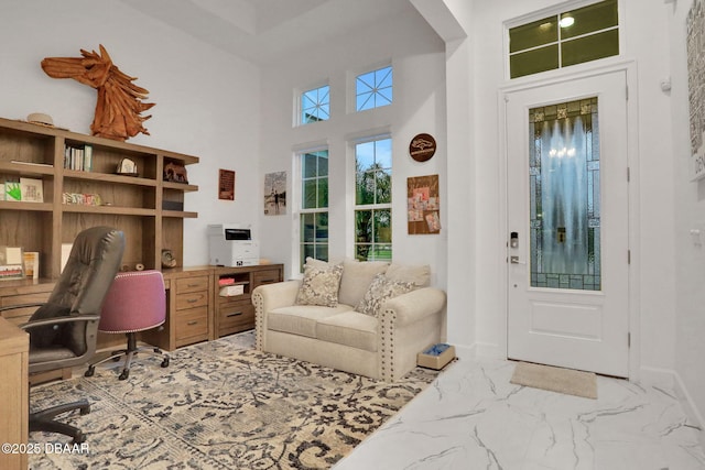 6294 W Fallsgrove Ln, Port Orange, FL 32128 - home office featuring marble look tile flooring and a high ceiling