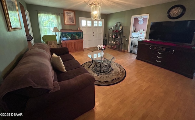 living room with light hardwood / wood-style flooring