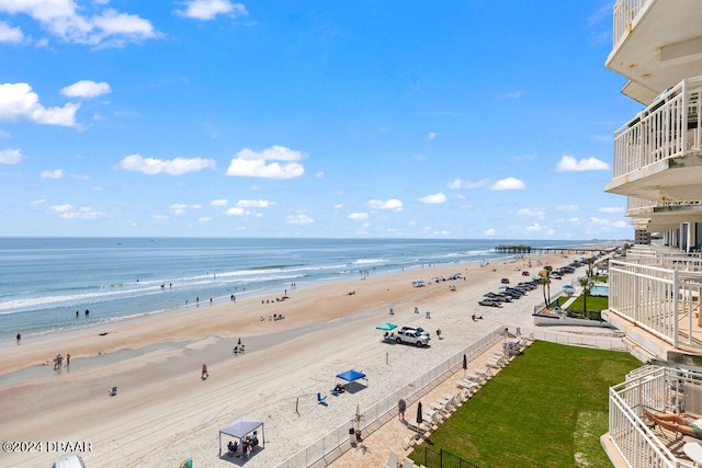 view of water feature with a view of the beach