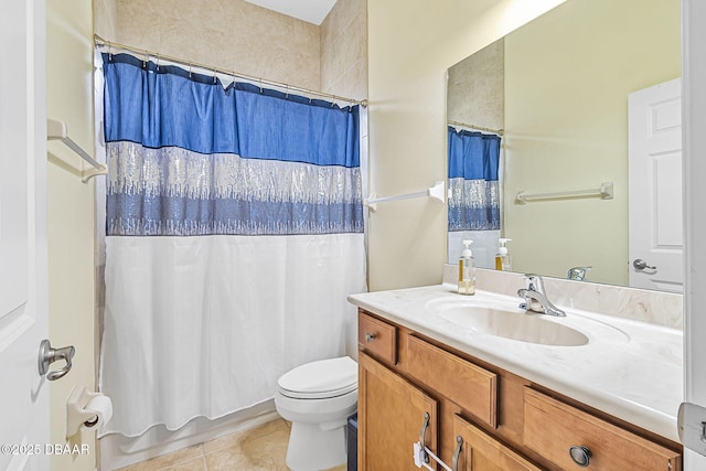 3345 Tesoro Cir, New Smyrna Beach, FL 32168 - full bath with vanity, tile patterned floors, toilet, and shower / tub combo with curtain