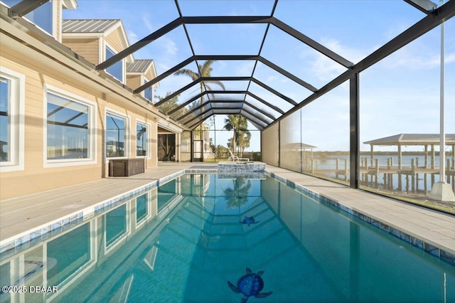 4210 S Peninsula Dr, Port Orange, FL 32127 - view of pool featuring a pool with connected hot tub and glass enclosure