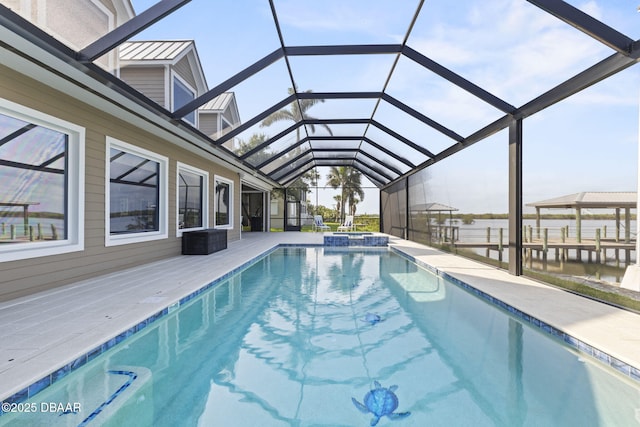4210 S Peninsula Dr, Port Orange, FL 32127 - view of swimming pool featuring a pool with connected hot tub and glass enclosure
