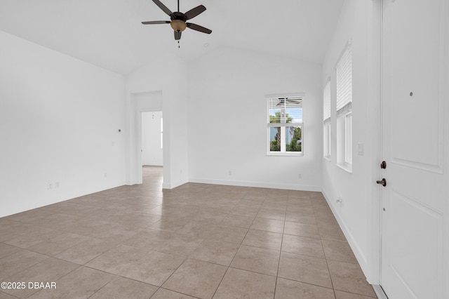 623 Margaritaville Ave, Daytona Beach, FL 32124 - spare room featuring a ceiling fan, light tile patterned floors, and high vaulted ceiling
