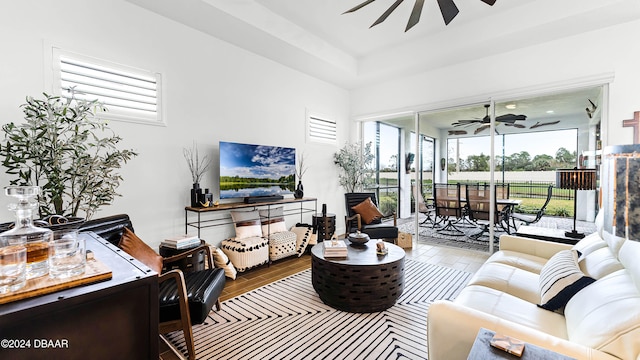 living room with hardwood / wood-style flooring