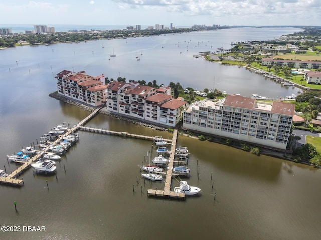 aerial view with a water view