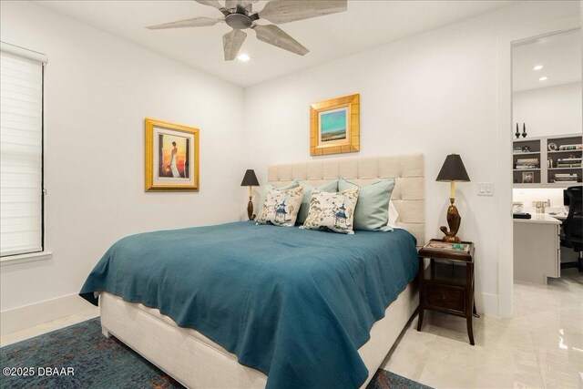 634 Woodbridge Dr, Ormond Beach, FL 32174 - bedroom with recessed lighting, ceiling fan, and baseboards