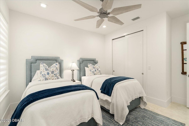 634 Woodbridge Dr, Ormond Beach, FL 32174 - bedroom featuring a closet, baseboards, ceiling fan, and recessed lighting