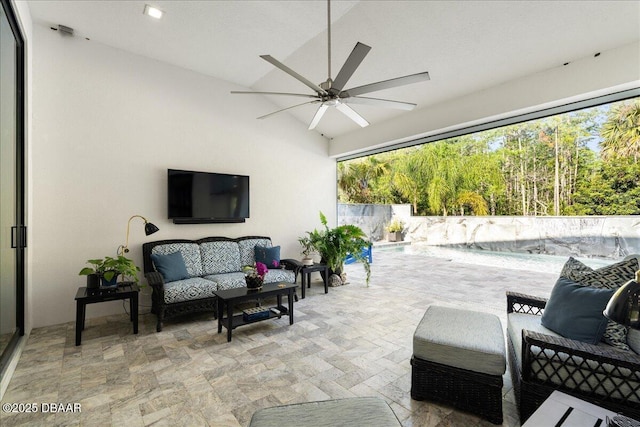 634 Woodbridge Dr, Ormond Beach, FL 32174 - view of patio with an outdoor hangout area and ceiling fan