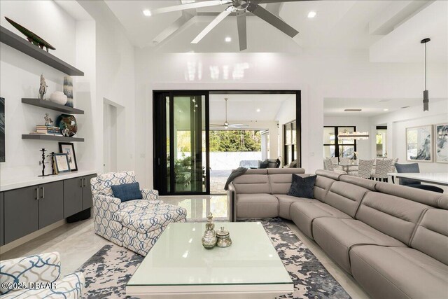634 Woodbridge Dr, Ormond Beach, FL 32174 - living area with a ceiling fan and recessed lighting