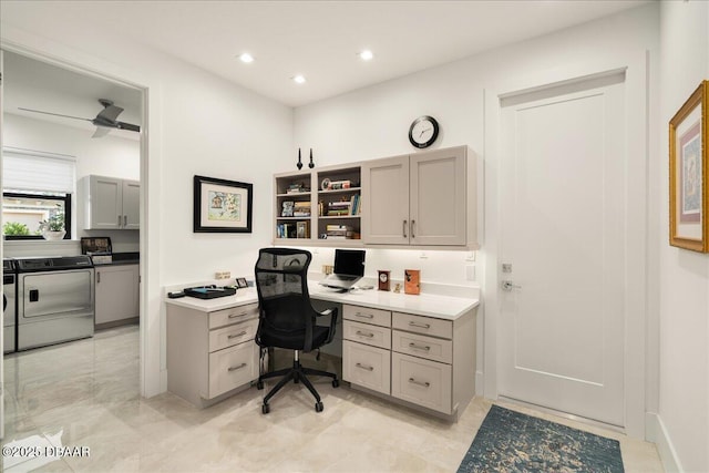 634 Woodbridge Dr, Ormond Beach, FL 32174 - office featuring washing machine and clothes dryer, built in study area, and recessed lighting