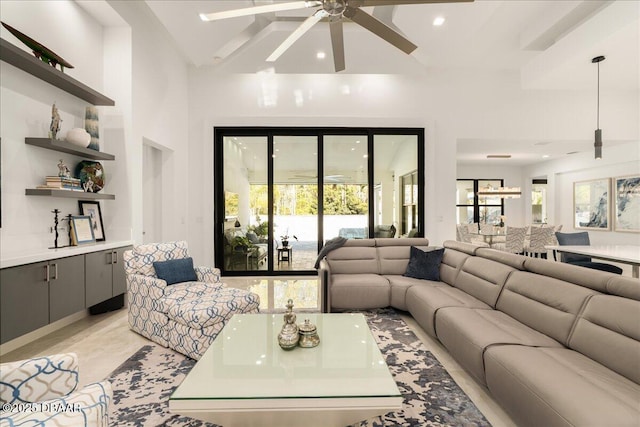 634 Woodbridge Dr, Ormond Beach, FL 32174 - living area featuring ceiling fan and recessed lighting