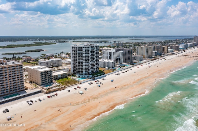 aerial view with a beach view and a water view