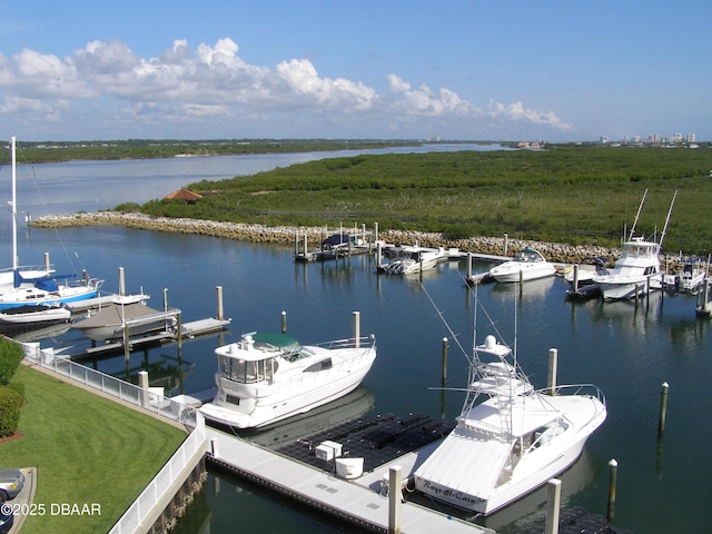 view of dock with a water view