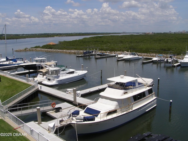 view of dock with a water view