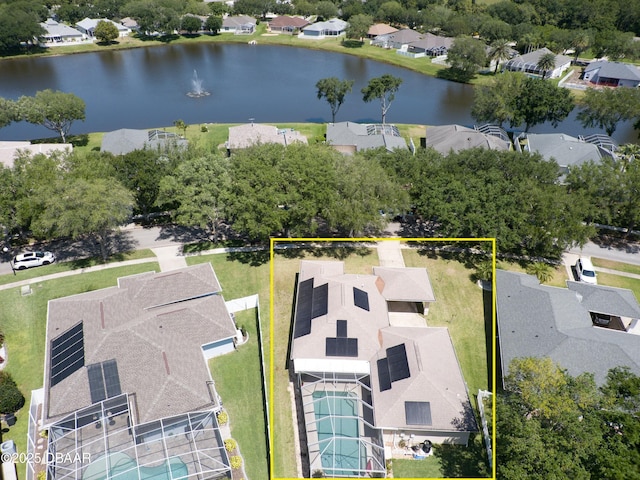 aerial view featuring a water view and a residential view