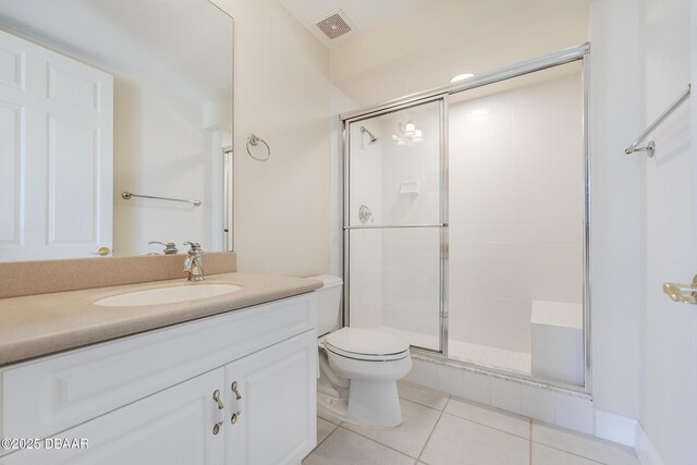 4624 Harbour Village Blvd Unit 4204, Ponce Inlet, FL 32127 - full bathroom with a shower stall, tile patterned floors, visible vents, toilet, and vanity