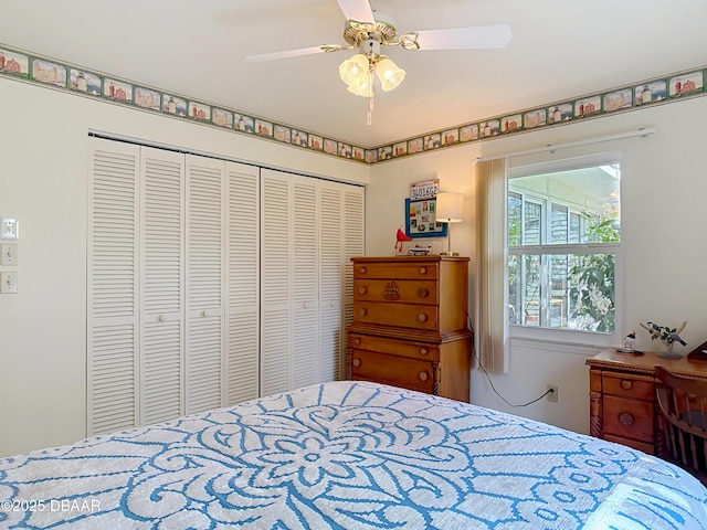 bedroom with a closet and ceiling fan