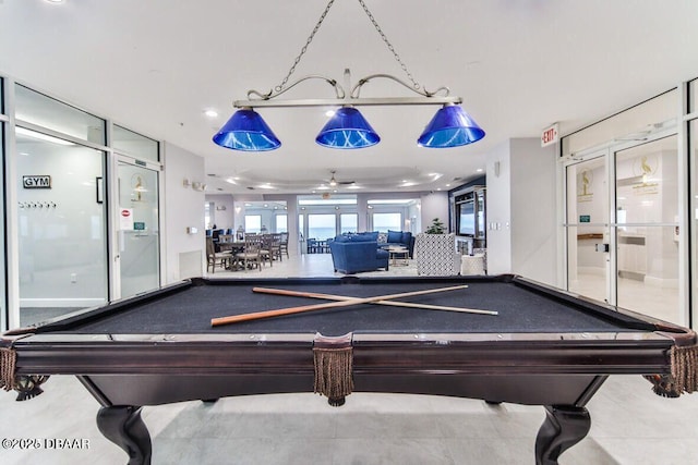 rec room with billiards and french doors