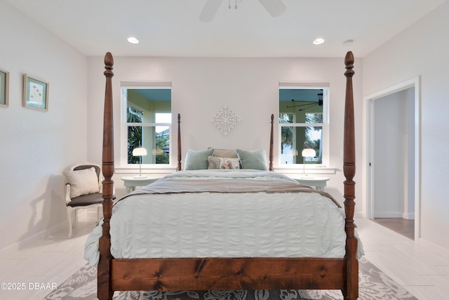 bedroom featuring ceiling fan