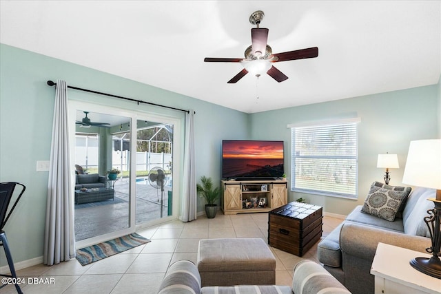 living room with light tile patterned flooring