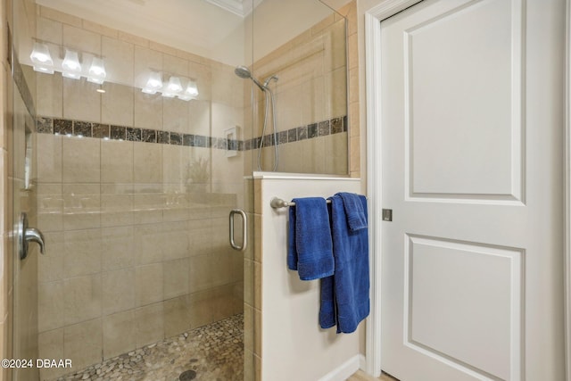 bathroom featuring a shower with shower door