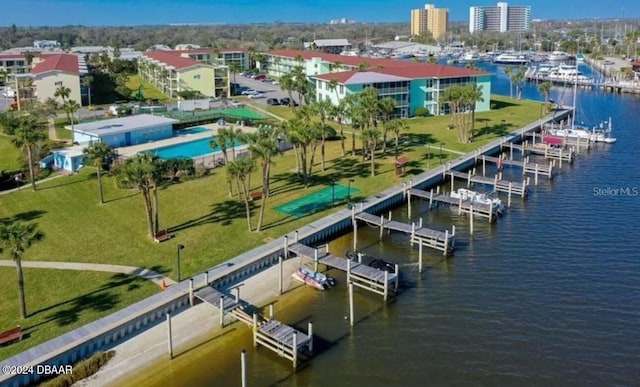 aerial view with a water view