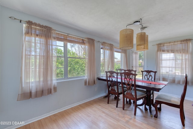 dining space featuring a textured ceiling and hardwood / wood-style flooring