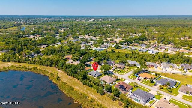 aerial view with a water view and a residential view