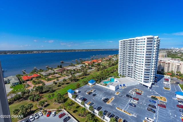 aerial view with a water view