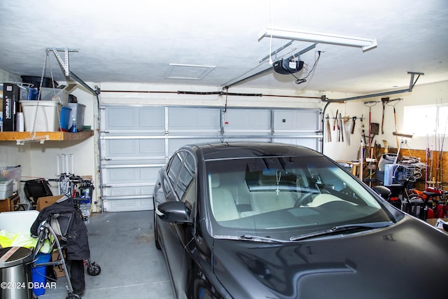 garage with a garage door opener