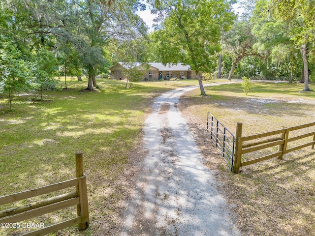 view of street featuring dirt driveway