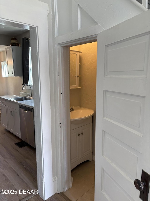 bathroom featuring wood finished floors and vanity