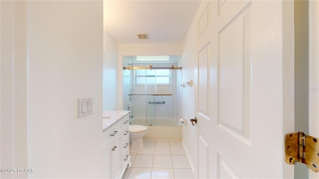 49 Felshire Ln, Palm Coast, FL 32137 - bathroom with tile patterned floors, shower / bath combination with glass door, vanity, and toilet