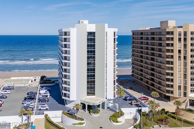 view of building exterior featuring a water view